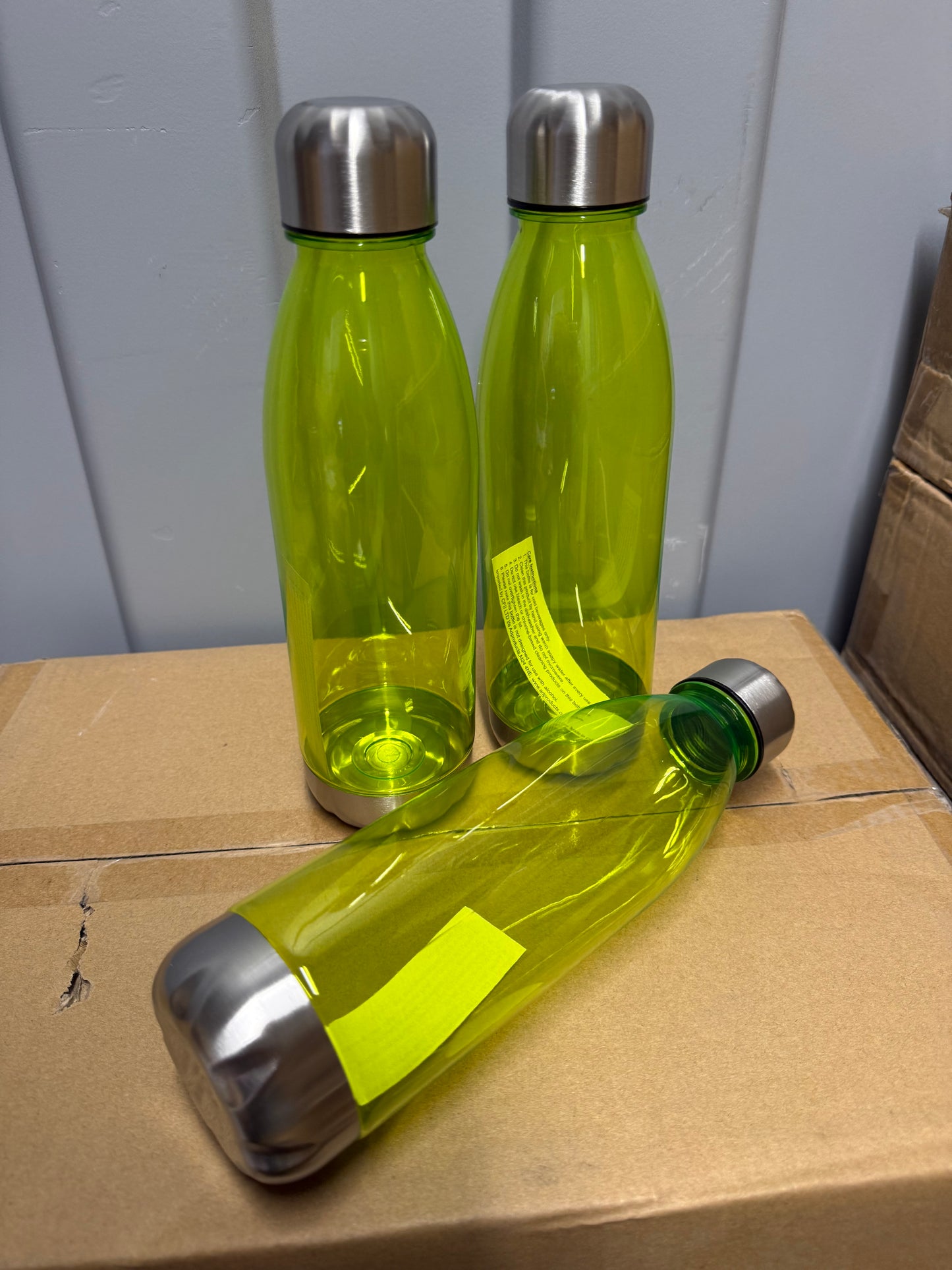 3 x plastic 700ml water bottles with chrome screw lids
