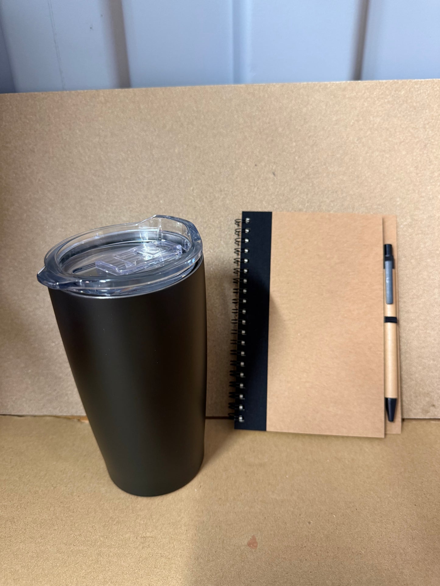 Bundle of 6 Black Spiral notebook/pen and black stainless steel tumbler