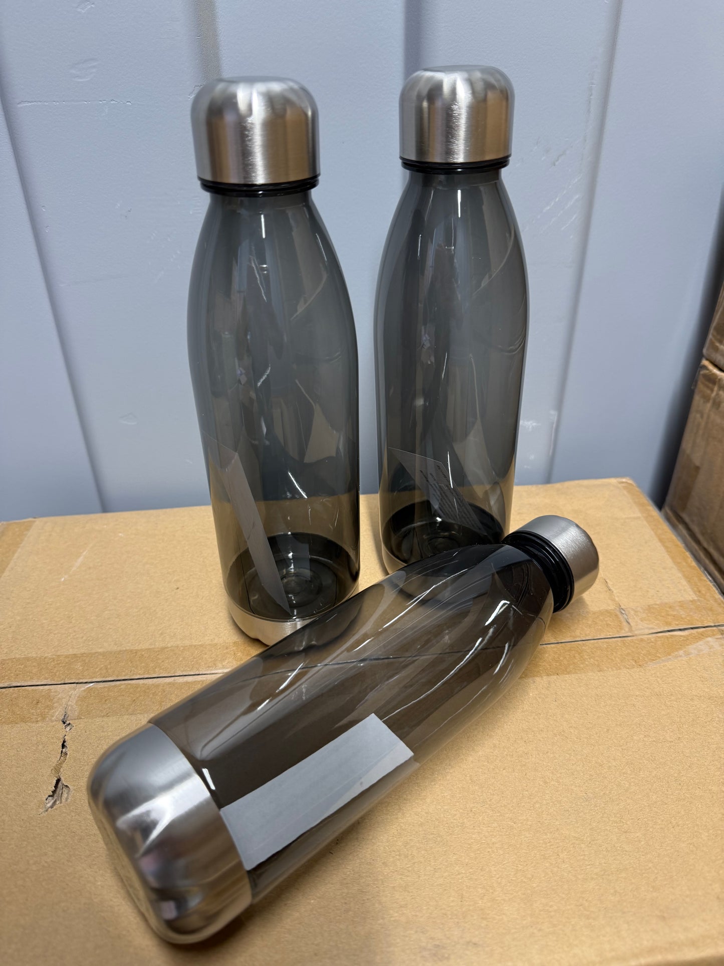 3 x plastic 700ml water bottles with chrome screw lids