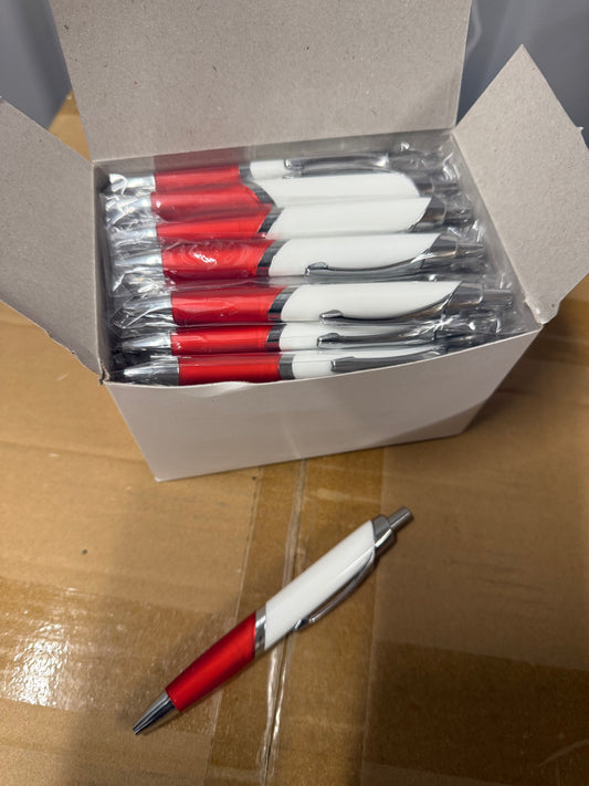 Box of 50 Black ink ball point pens with red plastic trim