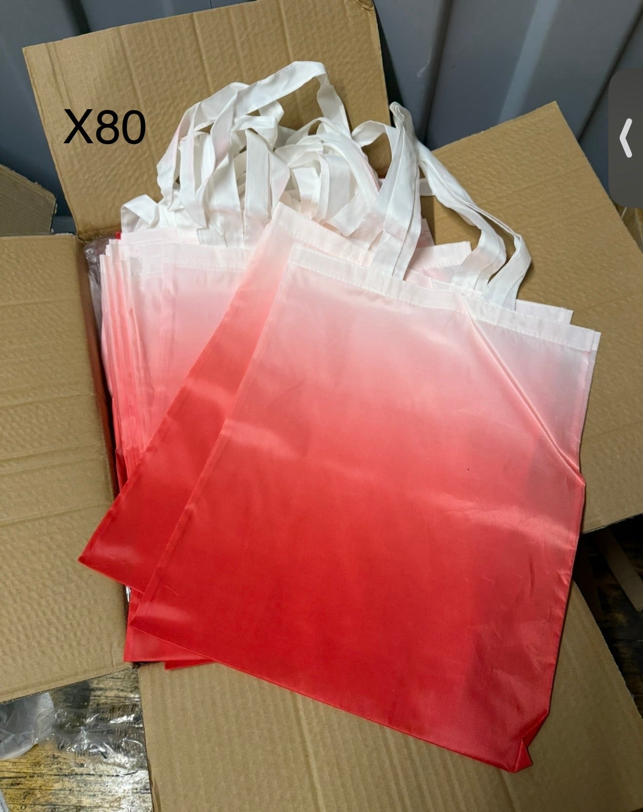 80x Red ombré polyester shopper tote  bags