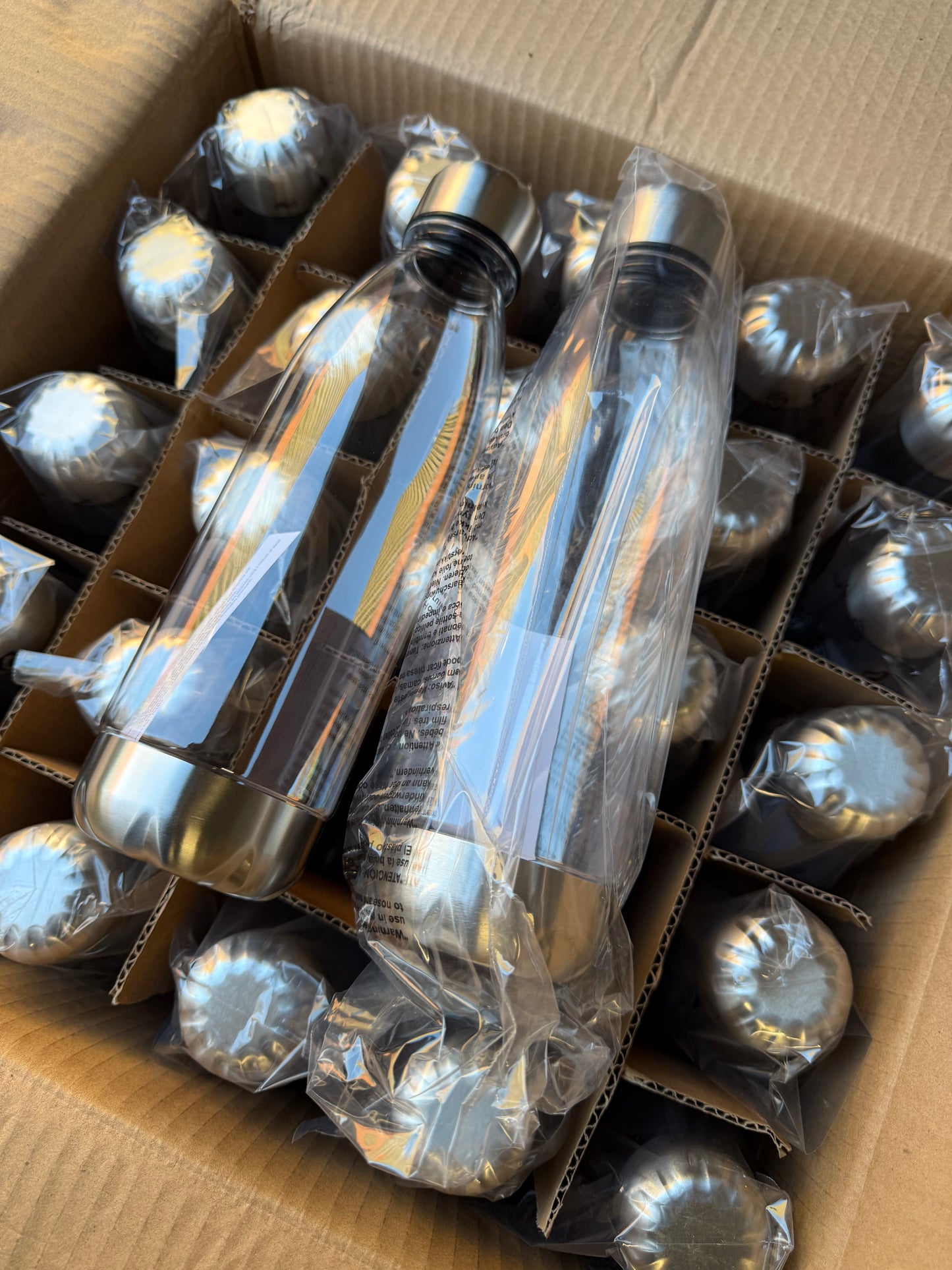700mL Water Bottles Job Lot Wholesale 36 Bottles Clear With Chrome Lids