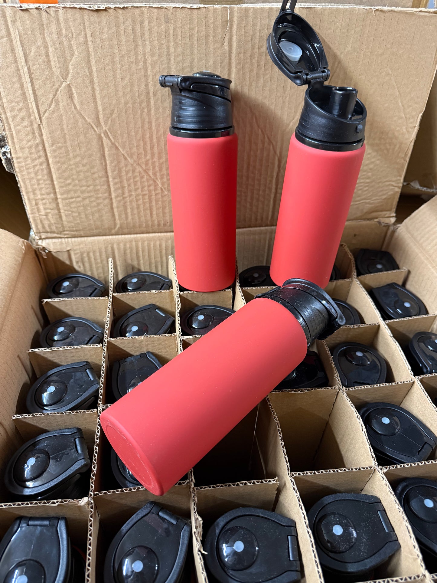 Wholesale Joblot Box Of 36 700mL Aluminum Red Flip Lid Water Bottles