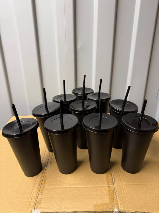 40 Black Cold Cups & Lid & Straw best quality and perfect to personalise