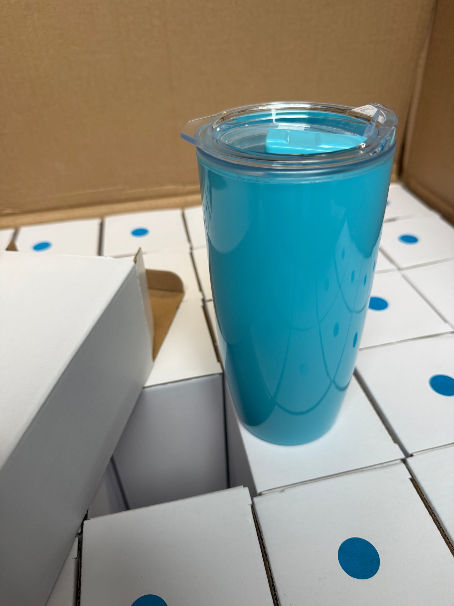 Wholesale Joblot Box Of 36 Teal Plastic Thermal Cups With Sip Lids