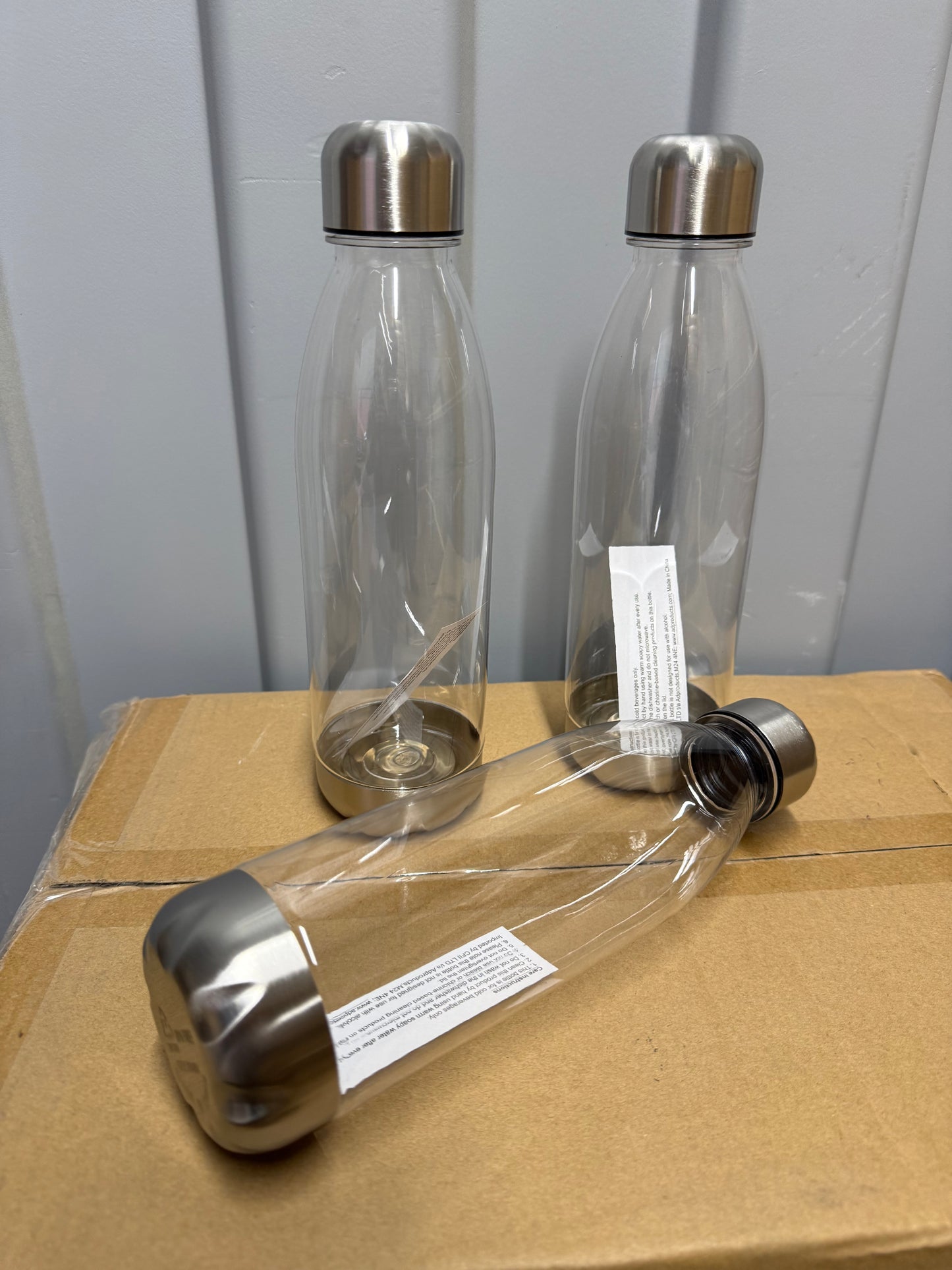 3 x plastic 700ml water bottles with chrome screw lids