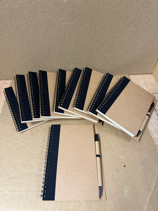 10x coloured spiral notebooks with pens