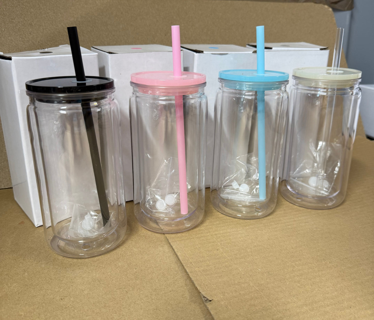 16oz double walled plastic snow globe tumblers pre drilled
