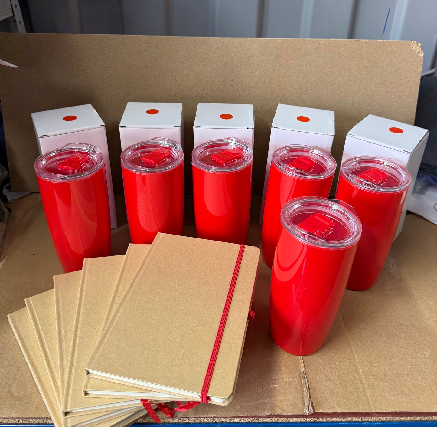 Bundle of 6 Natural/red notebook and red tumbler sets