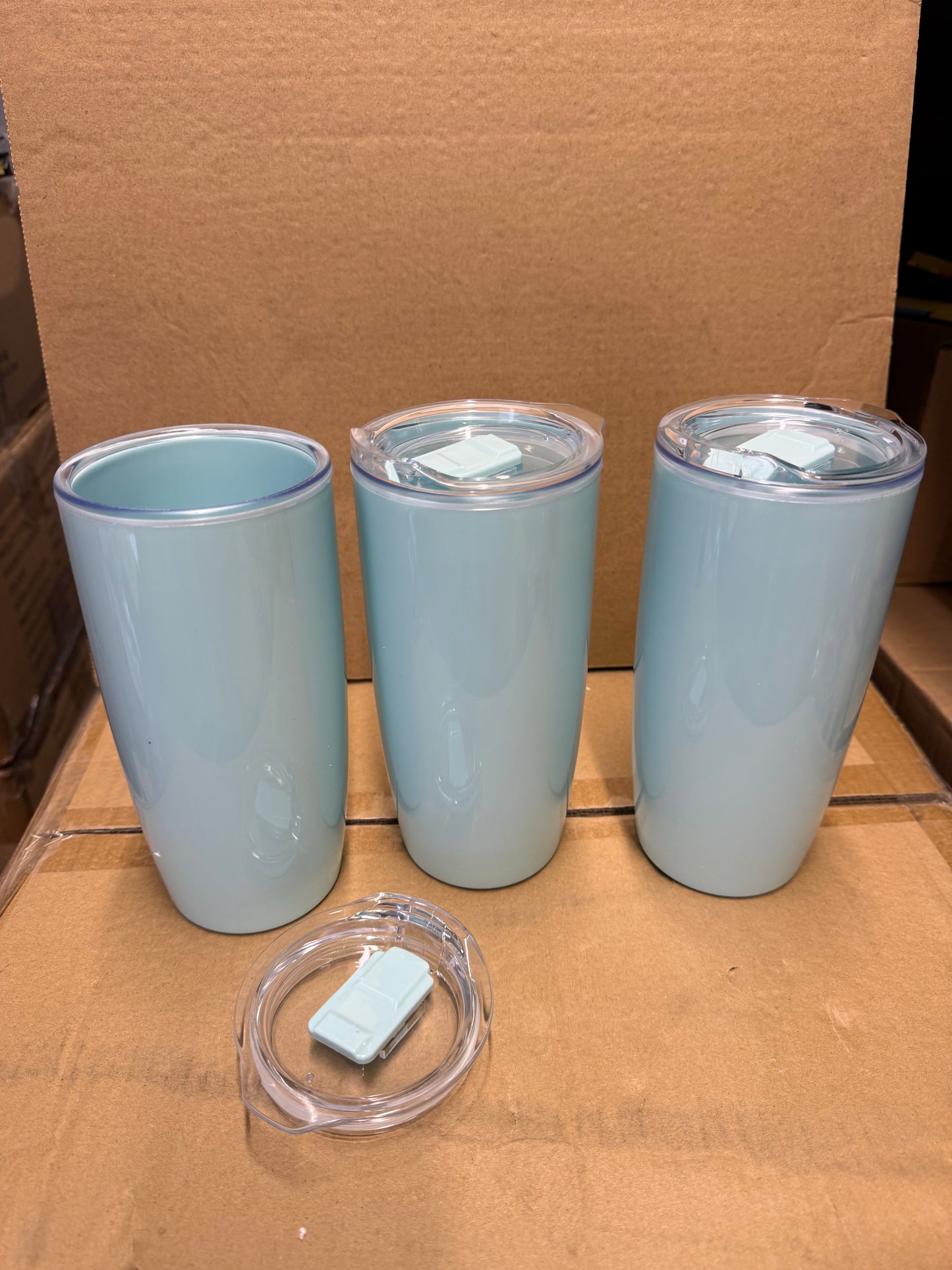3x Blue Thermal Tumbler Hot Warm Insulated Drinks Flask Outdoor Coffee Tea Lid