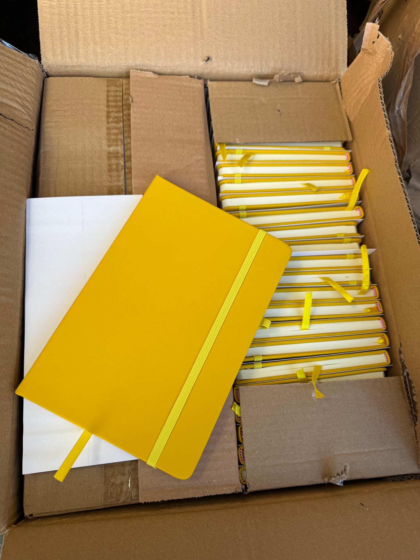 Box Of 50 Yellow PU A5 Hardback Notebooks
