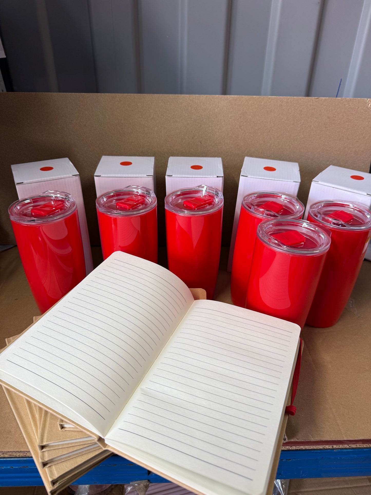 Bundle of 6 Natural/red notebook and red tumbler sets
