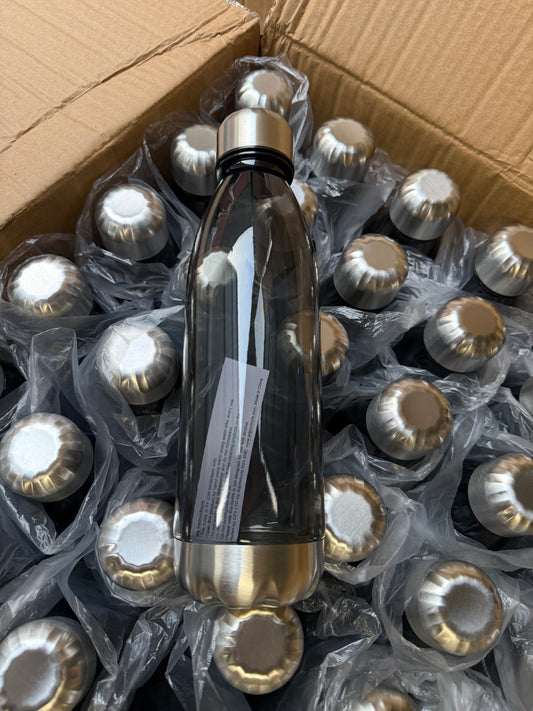 700mL Water Bottles Job Lot Wholesale 36 Bottles Black/ Chrome Lids