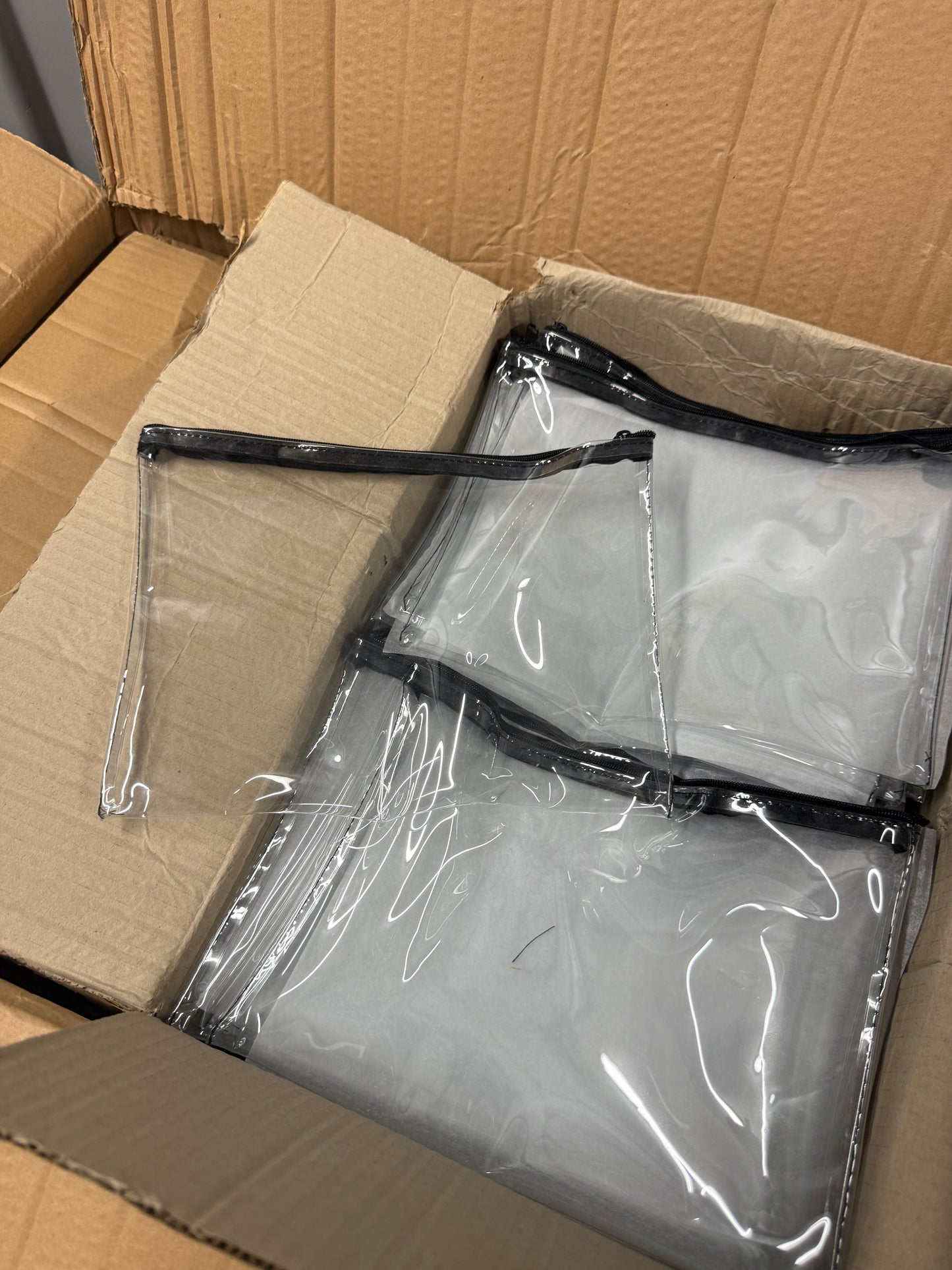 Box of 30 Large clear pencil cases with black zip