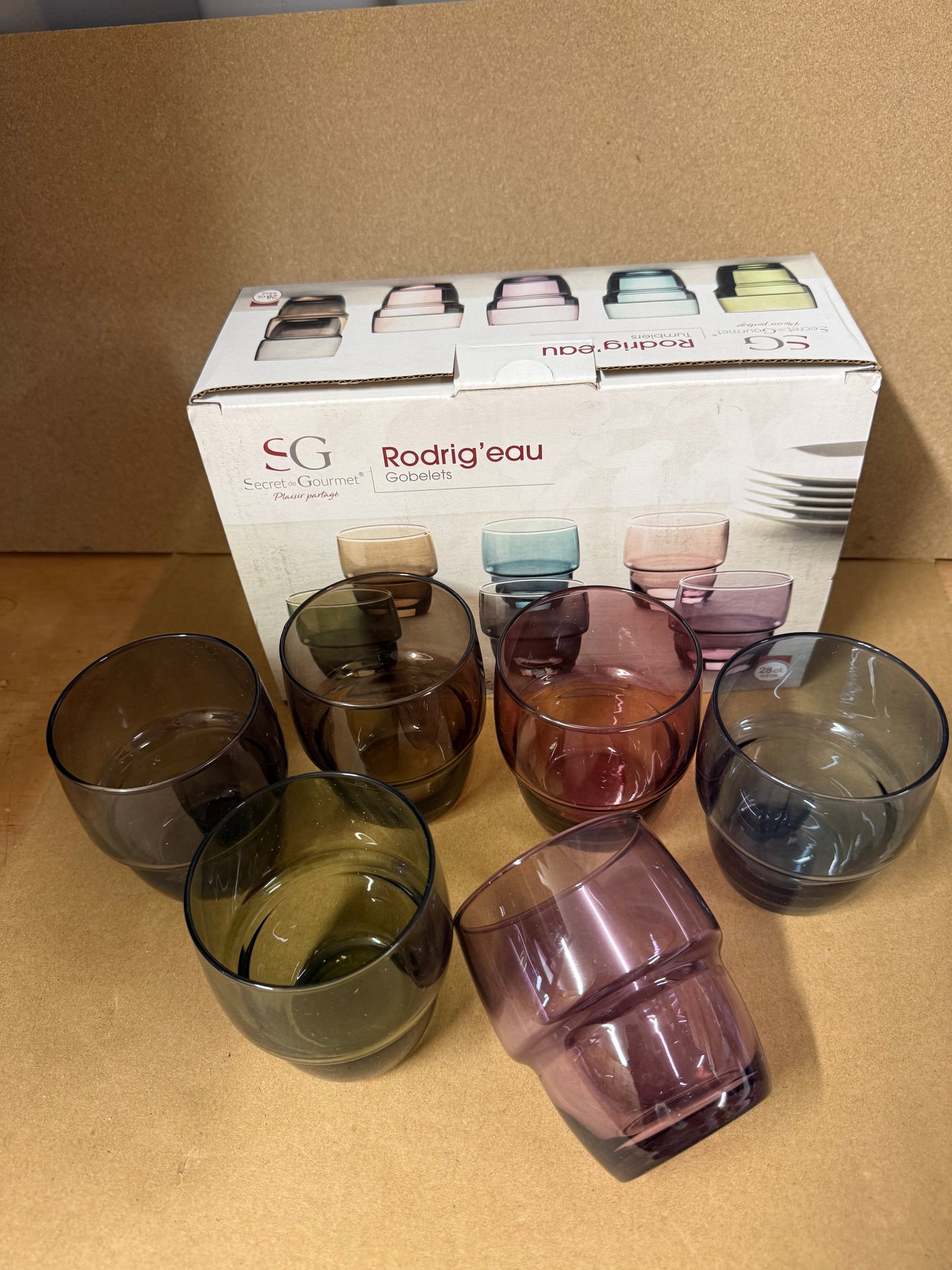 Pack of 6 low ball Glass coloured 280ml tumblers
