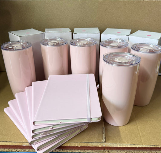 Bundle of 6 pink notebook and tumbler sets
