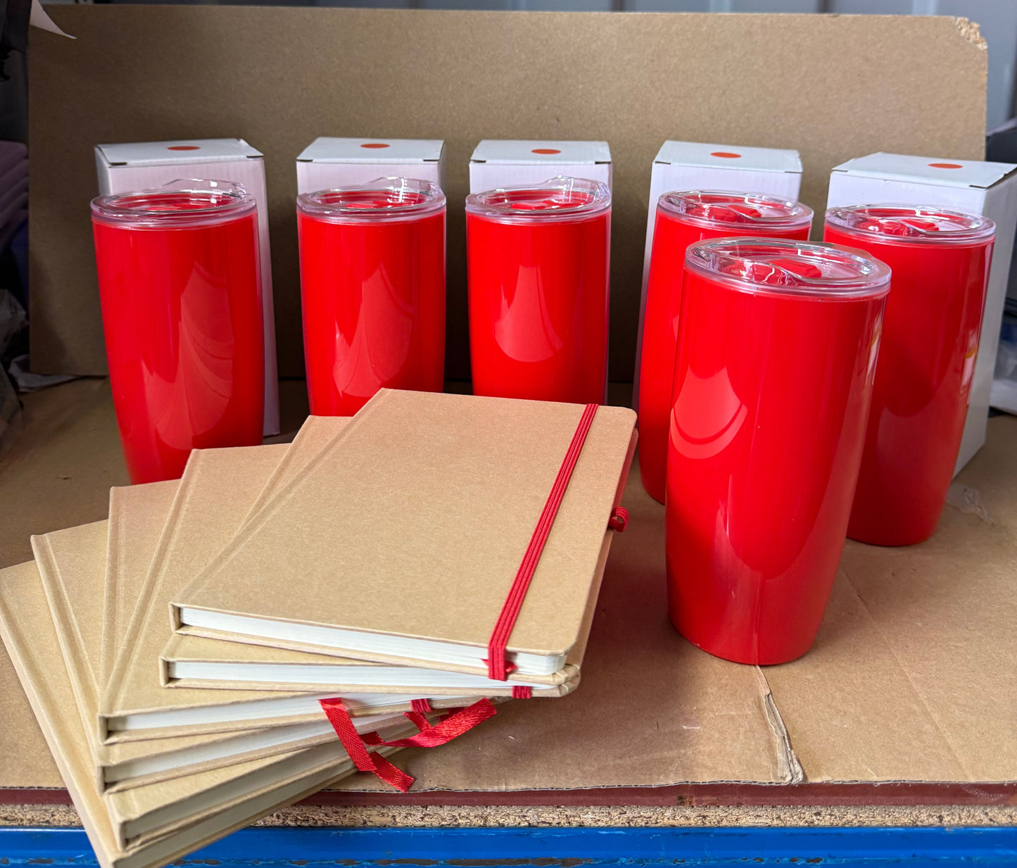 Bundle of 6 Natural/red notebook and red tumbler sets
