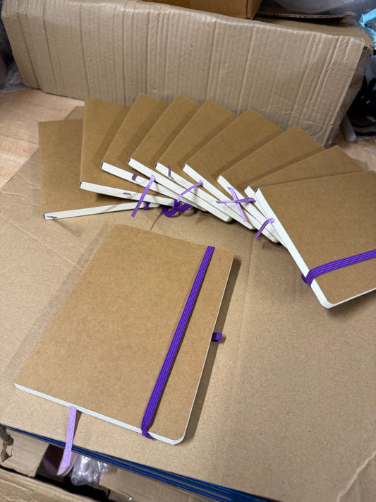 Bundle of 10 B6 notebooks with purple closure