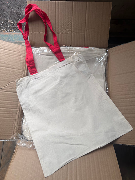 Pack of 50 100% natural cotton 6oz bags with coloured handles