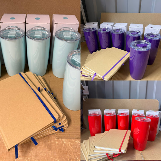 Bundle of 6 Natural notebooks and matching tumbler sets