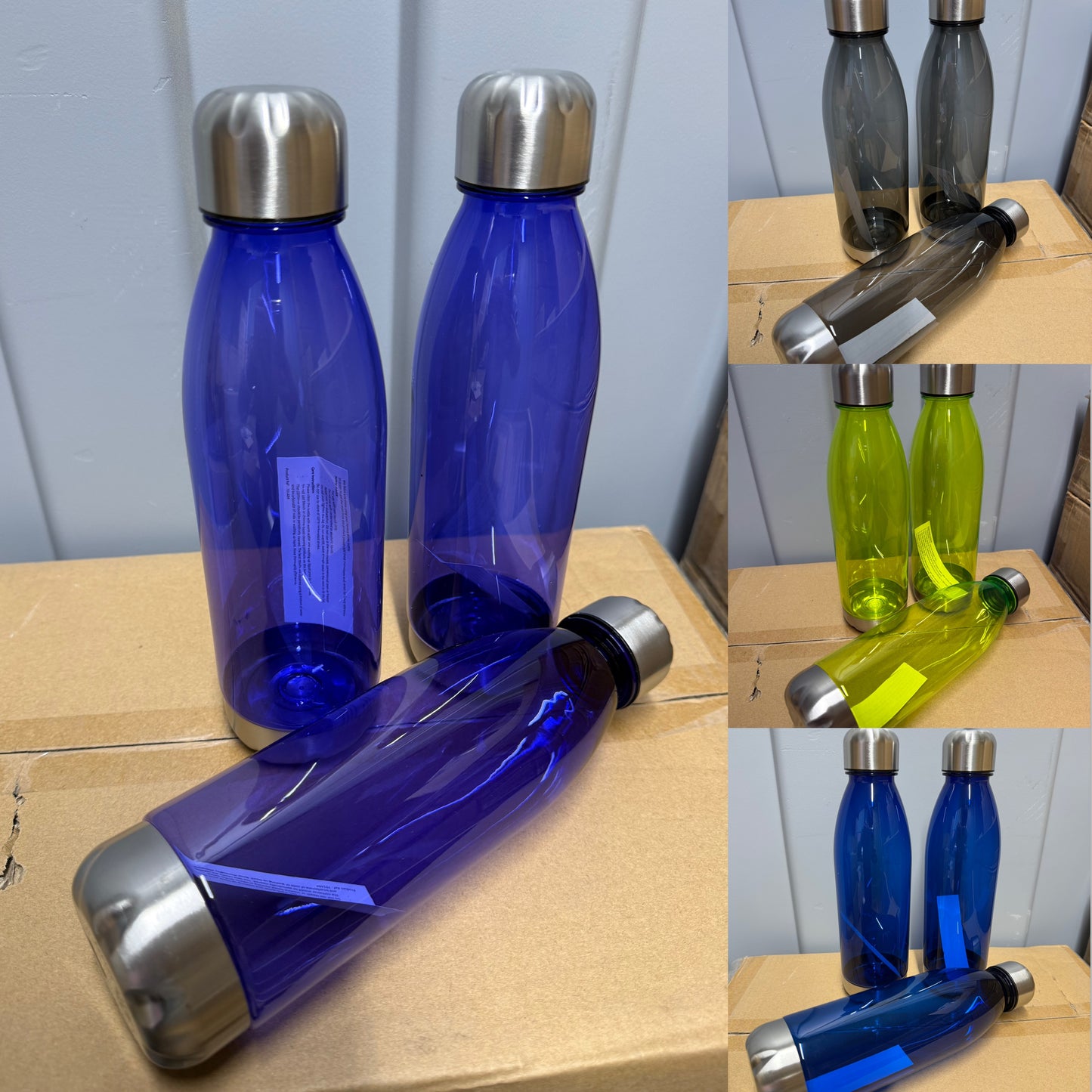 3 x plastic 700ml water bottles with chrome screw lids